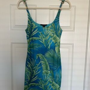 Forever 21 Blue and Green Leaf Print Dress